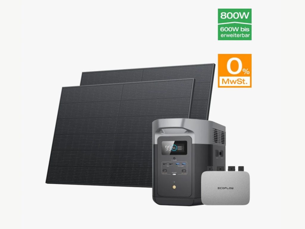 Balkonkraftwerk Angebot 2: 2 x Fullblack Module 430 Watt, Ecoflow Wechselrichter, 1 kW Ecoflow Batteriespeicher inklusive Montage (zzgl. Montagematerial)